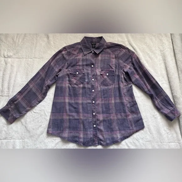 TORRID PURPLE PINK PLAID BUTTON DOWN SHIRT SIZE 00 NEW WITHOUT TAGS. - Picture 1 of 10